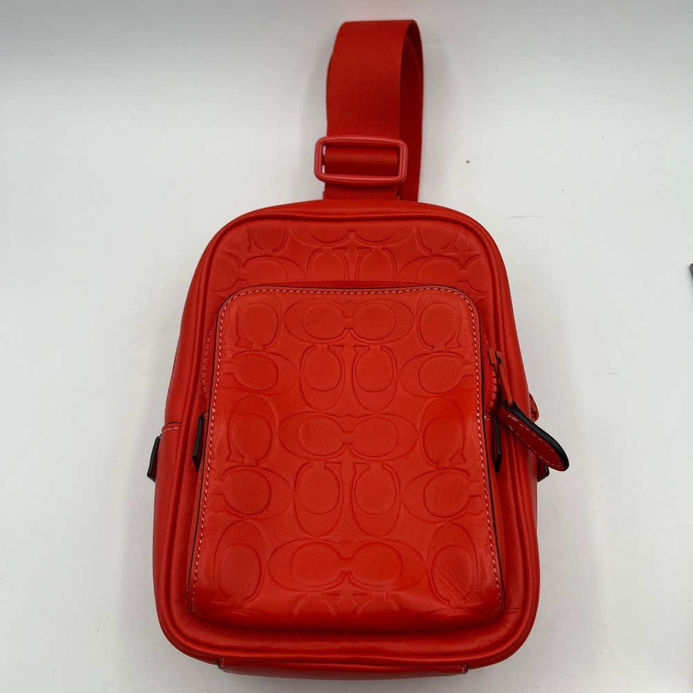 Coach Charter Slim Crossbody Bag Red-Orange Signature Debossed Leather C2600